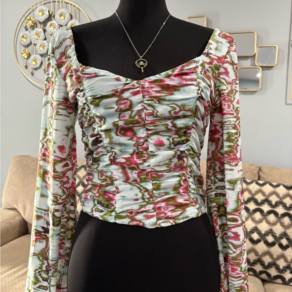 Open Edit Abstract Print Women's Blouse